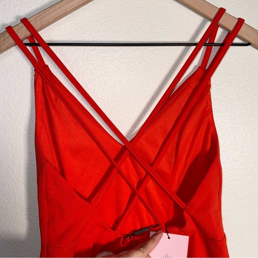 NWT HELLO MOLLY Cherry Limeade neon bodycon cross strap tangerine mini dress M - Picture 7 of 9